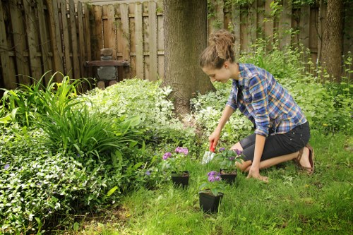 Gardening team member assisting a visitor with accessible materials